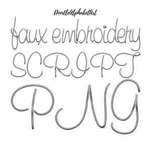 Faux Embroidery Script Letters PNG, Hand-Drawn Doodle Alphabet PNG Bundle, Custom Colors with Canva Duotone Effect, DIY, Sublimation Designs