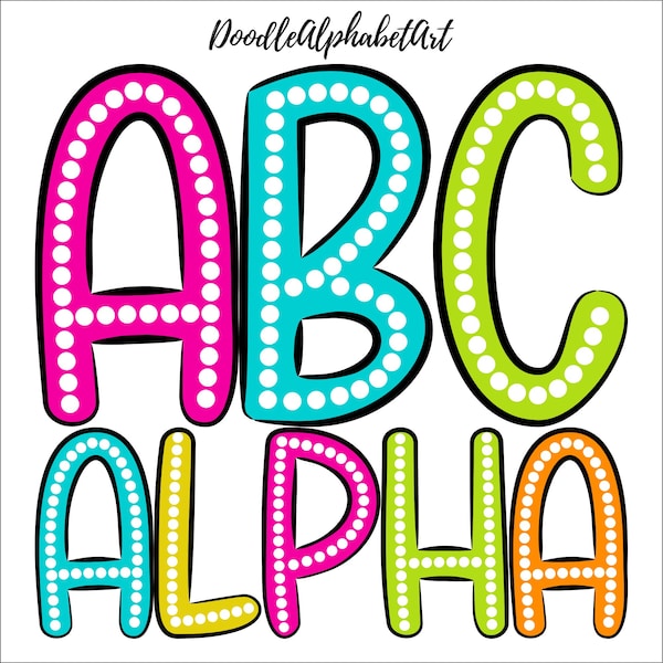 Dots Alphabet PNG Bundle, Dark & Vibrant Color Palette, 5 Alpha Sets, Handwritten Font letters PNG, Digital Dots AlphaPacks for Tee Crafting