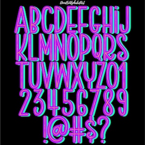Neon Purple Alphabet PNG Bundle Scribble Doodle font