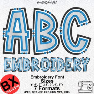 Lines and Dots Satin Border and Fill Stitch Embroidery Font, 6 Sizes 7 Formats + 6 Native BX Font, Machine Embroidery Design BX Format