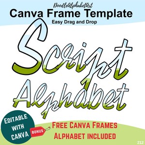 Script Doodle Letters Canva Frames Template, Editable Script Doodle Font Canva, Drag and Drop Photos or Patterns, Fill your own Colors
