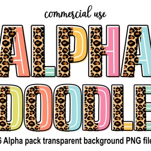 Leopard Split Alphabet Digital PNG Bundle, Boho Doodle Alphabet, Hand Drawn Alpha pack