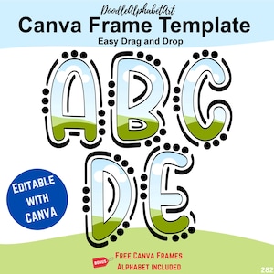 Doodle Alphabet Canva Frames: Drag & Drop Photo Template (Digital Download)
