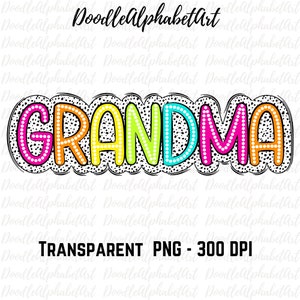 Grandma PNG design, Dalmatian Dots, Bright Colors, Sublimation design T-shirts, Colorful Doodle Letters Polka Dots, Dalmatian Spots PNG, DTF