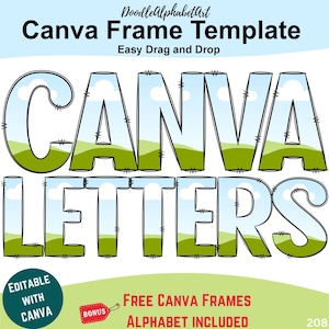 Canva Frames Letters, Outline Scribble Doodle Alphabet, Editable Template Canva Frame, Drag and Drop Photos, patterns or fill with colors