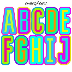 Retro Funky Alphabet Letters, Colorful Narrow PNG Bundle, Bright Colors, 5 Alpha Sets, Digital Download Doodle letters for crafting
