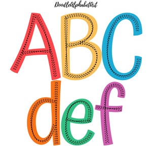 Scribble Dotted Line Alphabet Letters PNG Bundle, Rainbow Color Palette, Handwritten font Alphabet PNG, Digital Downloads