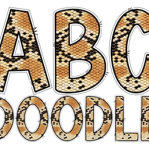 Snake Skin Digital Alphabet Letters PNG, Hand Drawn Snake Digital Doodle Alphabet Sublimation Clipart PNG