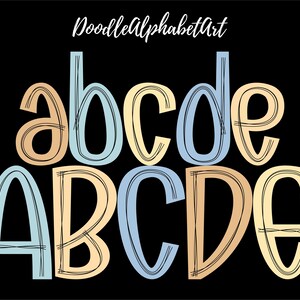 Gold & Blue Pastels Color Scheme Scribble letters PNG, Hand Drawn Digital Doodle Alphabet PNG Bundle for Sublimation Designs or DIY projects