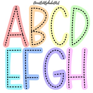 Dotted Line Alphabet Letters PNG Bundle, 8 Alpha Set, Pastel Color Palette, Pastel Blue, Sunset, ... Digital Handwritten font Alphabet PNG