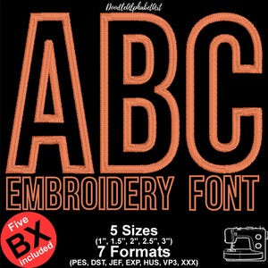 Tall Thin Outline Font Machine Embroidery Font Alphabet, 5 Sizes 7 Formats, 5 Native BX Font, Machine Embroidery Design Instant Download