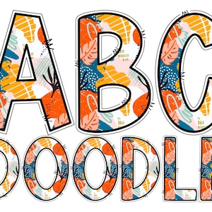 Minimalist Color Contemporary Trendy Shapes Digital Alphabet Letters PNG, Hand Drawn Digital Doodle Alphabet Sublimation Clipart PNG