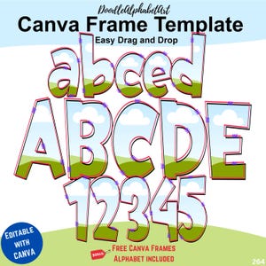 Canva Frames Kids Doodle Font Alphabets, Sketched Outlines Letters frames for School Teacher DIY projects, Drag and Drop, Fill Custom Color