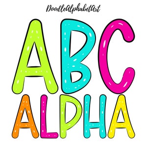 Bright Bubbles Splash Lines Alphabet letters PNG, Bright Color, 5 Alpha Sets, Handwritten Font Alphabet PNG, Digital Alpha for DIY Projects
