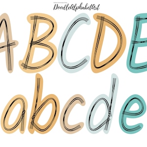 Scribble letters PNG, Sand Beach Color Palette, sea color, Doodle Alphabet PNG Bundle, Hand Drawn Sublimation PNG Designs Digital Downloads
