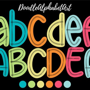 Scribble letters PNG, Tropical Summer Color Scheme, Doodle Alphabet PNG Bundle, Hand Drawn Sublimation PNG Designs Digital Downloads