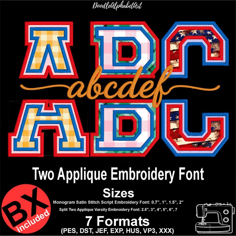 Two Applique Split Varsity & Monogram Satin Stitch Script Duo ...