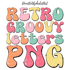 Grunge Retro Groovy Font PNG, Distressed Alphabet PNG Bundle with Teacher Color Palette, Instant Download Digital Alphabets for sublimation