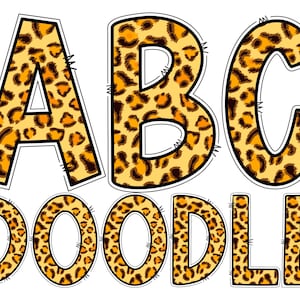 Colorful Seamless Leopard Digital Doodle Alphabet Letters PNG, Hand Drawn Leopard Digital Alphabet Sublimation Clipart PNG