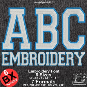 Varsity 2 Color Embroidery Font, 6 Sizes 7 Formats , Native BX, Outline Varsity Font Stitch