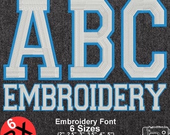 Varsity 2 Color Embroidery Font, 6 Sizes 7 Formats , Native BX, Outline Varsity Font Stitch