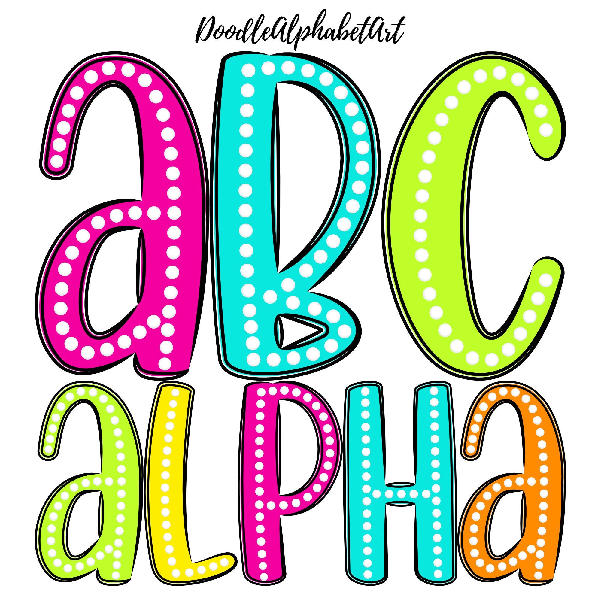 Dotted Font PNG: Bright Color Letters, Numbers, Symbols (5 Alpha