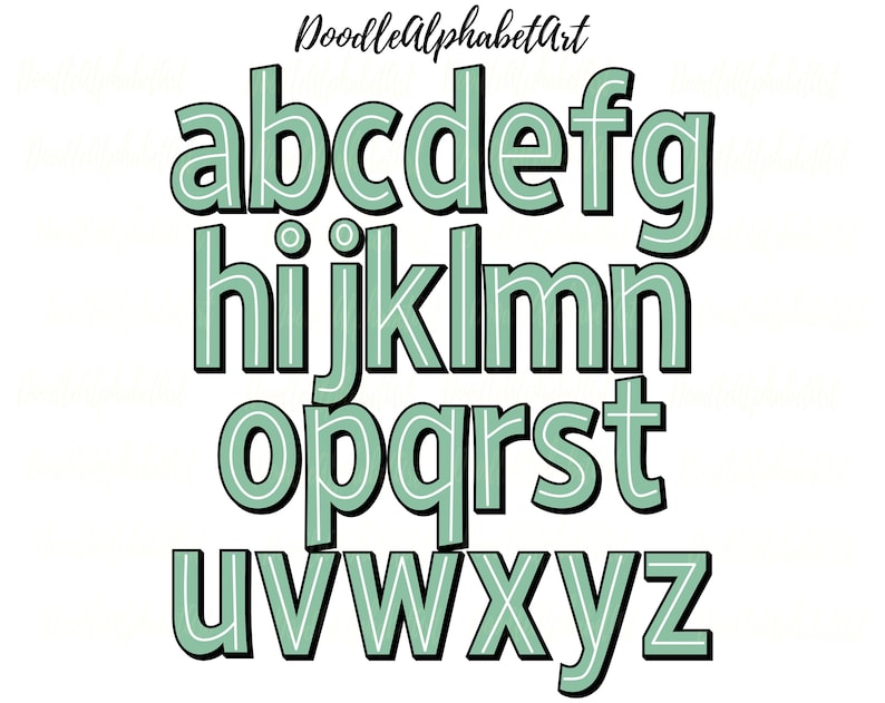 Block Shadow Letters PNG in 8 Pastels Color White Center Line - Etsy