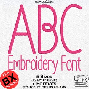 Zen Loop Satin Stitch Embroidery Font, 5 Sizes 7 Formats, 5 Native BX Font, Machine Embroidery Design Satin Stitch BX Files Instant Download