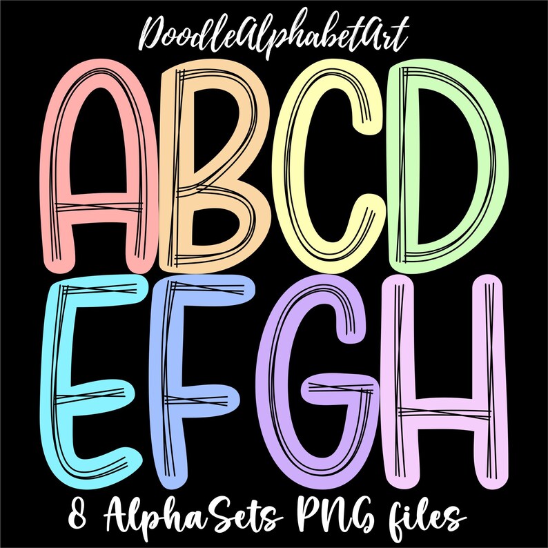 Pastel Doodle Alphabet PNG Bundle: Comic Font Letters (digital Download ...