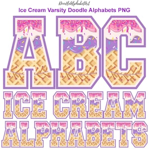 Ice Cream Drip Letters Doodle Font PNG, Pastel Colors Varsity Alphabets PNG, Baseball Stitches Drippy Ice-Cream Cone Alpha PNG design