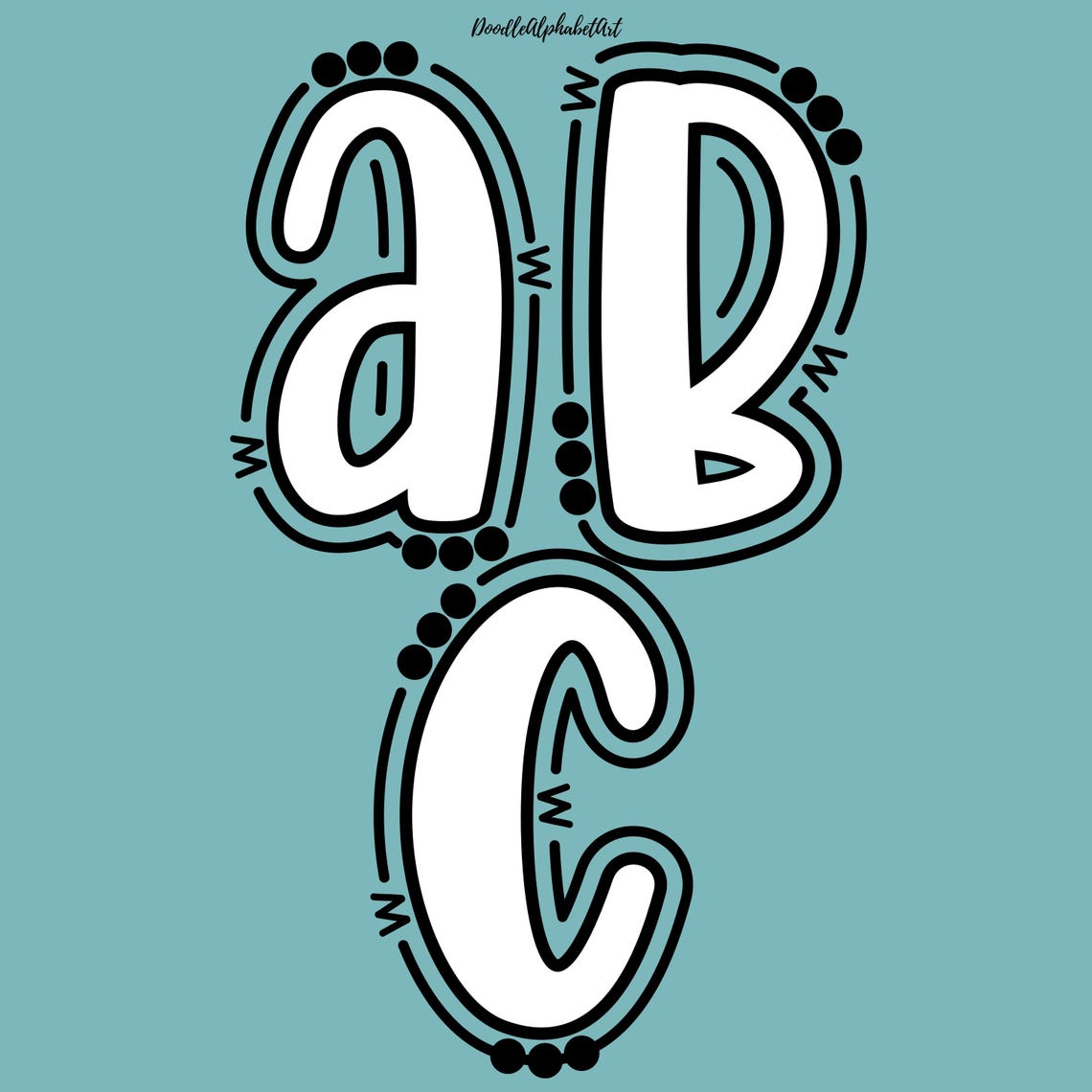 Doodle Alphabet PNG: Black and White Outlined Letters (digital Download ...