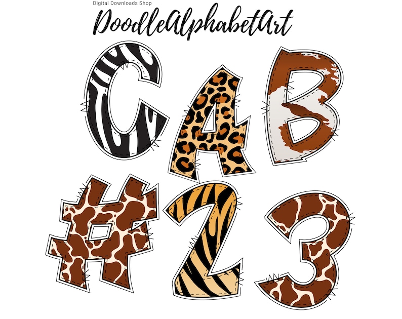 Animals Skin Alphabet Letters PNG Bundle Digital Doodle Etsy