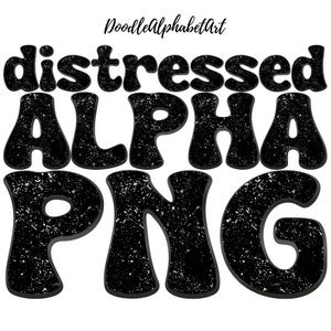 Distressed Letters PNG, Vintage Alphabet in Black Background And White Grunge Letter PNG, Distressed Grunge PNG, Instant Digital Alphabets