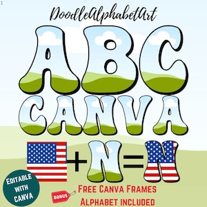 Canva Frame Alphabet, Canva frame Groovy Retro Alphabet Digital letters and Number, Editable Template, Fill Your Own Drag and Drop Templates