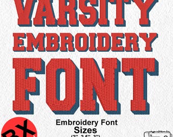 Varsity Block Shadow Embroidery Font: Sizes over 2 inches, 7 Formats, BX Files (Digital Download)