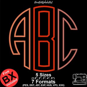 Circle Monogram Machine Embroidery Font, 5 Sizes 7 Formats + 5 Native BX Font, Machine Embroidery Design BX Format Instant Download