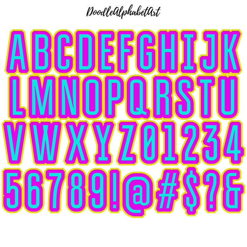Retro Funky Alphabet PNG Bundle: Colorful Doodle Letters (digital ...