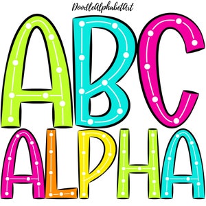 Centerline Dots Alphabet Letters PNG Bundle, Bright Color palette, 5 Alpha Sets, Digital Handwritten Alphabets PNG, Sublimation Designs
