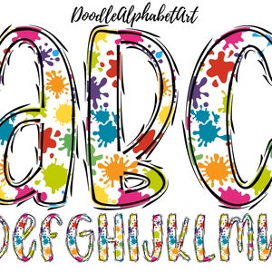 Paint Splats Letters PNG, Wave Outline, Hand Drawn Digital Doodle Alphabet PNG Bundle for Sublimation Designs or DIY projects