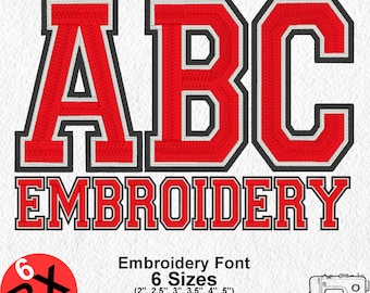 Three-color fill stitch Varsity Sport  Machine Embroidery Font Alphabet, 6 Sizes 7 Formats + 6 Native BX Files, Machine Embroidery Design BX