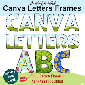 Canva Frame Letters, Chain Doodle Alphabet, Editable Canva Frame template Easy Drag and Drop Photo, Patterns or Fill your own colors