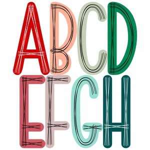 Scribble letters PNG in 8 Colors, Rosso Corsa, Light Salmon, Deep Sea.. Doodle Alphabet PNG Bundle, Hand Drawn Sublimation Digital Downloads