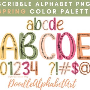 Scribble Doodle Alphabet PNG Bundle: Spring Color Palette (Digital Download)