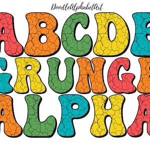 Grunge Alphabets letters PNG, Bright colors, Groovy Retro Doodle Alphabet PNG Bundle, Digital Hand Drawn Sublimation Designs