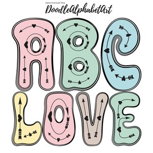 Love Doodle Alphabet PNG, Love Heart Arrow, Pastel Love Color, Scribble Alphabet PNG, Groovy Alphabet Letters Png, Hand Drawn Sublimation
