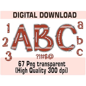 Football Doodle Alphabet PNG Bundle: Sublimation Designs (Digital Download)