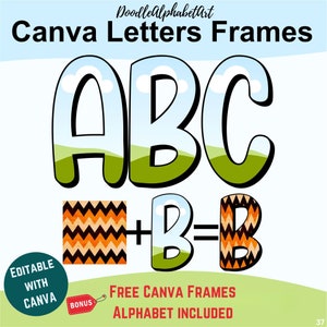Canva Frame Doodle Alphabet Handwritten Comic Font, Block Shadow Canva Frame Letters, Easy Drag and Drop Photo or Patterns, Digital Download