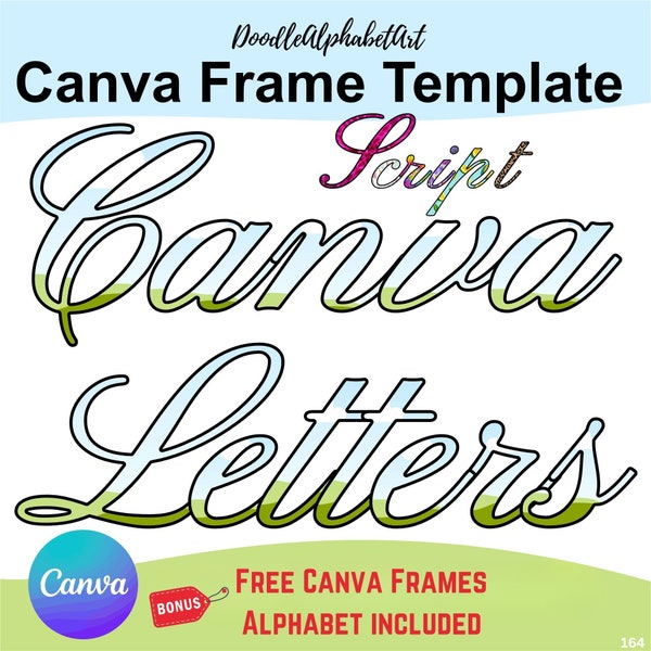 Canva Frame Letters Romantic English Round Hand Script Font - Perfect for invitations Scripts, Drag & Drop Photos, Patterns, or Fill Colors