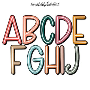 Hand-Drawn White CenterLine Letters PNG Bundle | 10 BOHO Color Schemes | Retro Block Shadow | Instant Digital Downloads