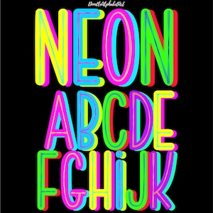 Bright Neon Scribble Doodle Letters PNG Sublimation printing